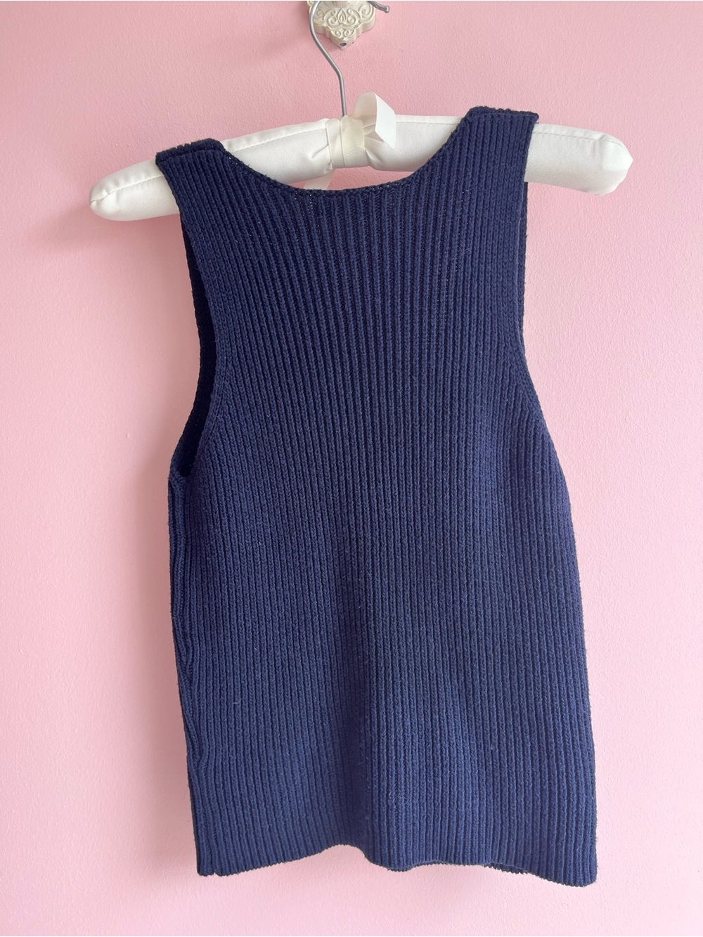 Brandy Melville Navy Ribbed Button-Front Sweater Vest OS - Picture 2 of 3